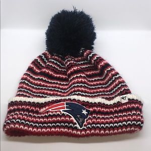 patriots pom pom knit winter hat